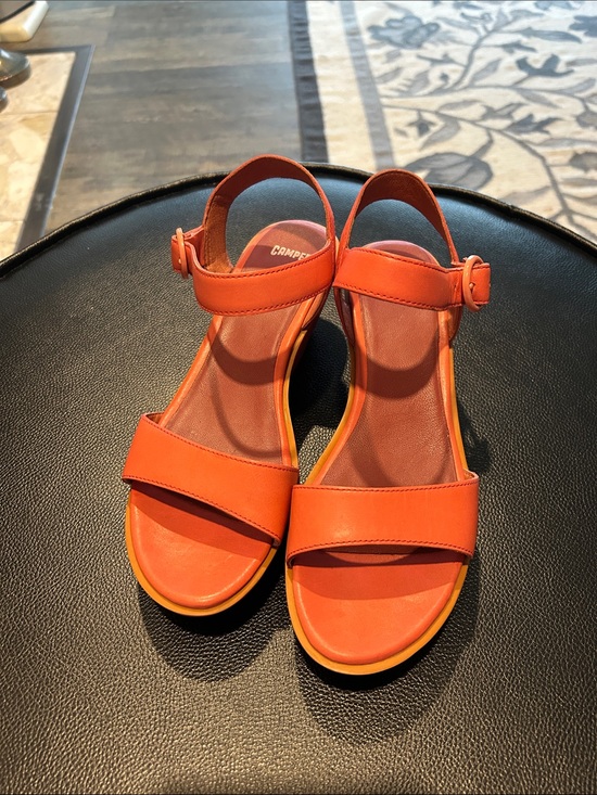 Camper Shoes - Camper Coral Leather Slingback Wedge Heels Sandals